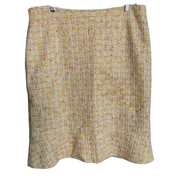Vintage Carmen Marc Valvo Yellow Chanel Tweed Skirt Size 16 - Picture 1 of 8